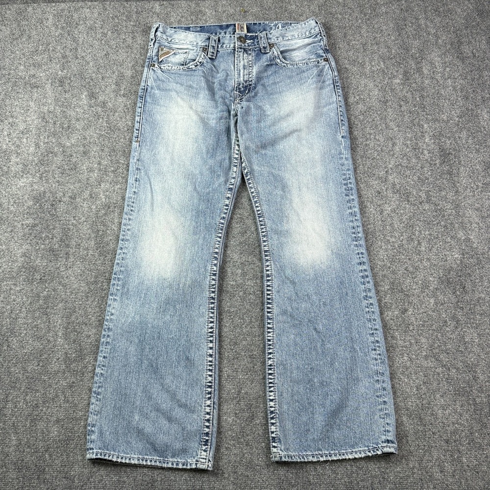 Silver 925 Mens Bootcut Jeans 34x32 Grayson Loose Medium Wash Thick Stitch Y2K